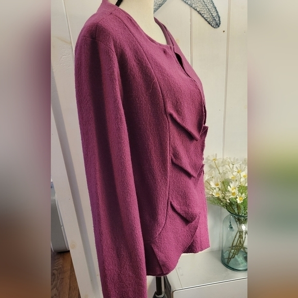 Kate Hill 100% Wool Scalloped Mauve Front Blazer Size XL - Picture 2 of 10